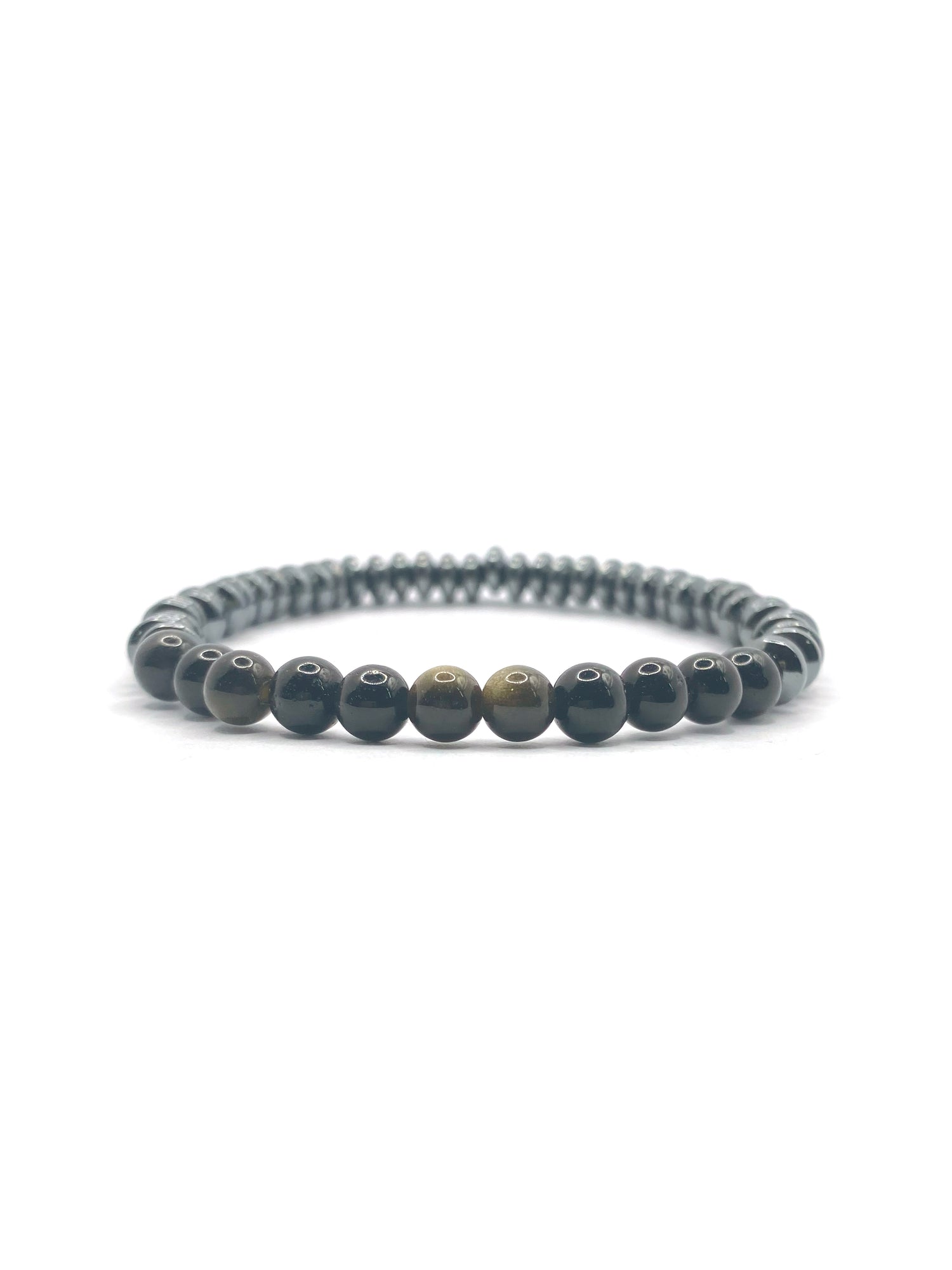 Hakiki Orijinal Sertifikalı 6mm Obsidyen - Hematit Doğal Taş Misinalı Bileklik 
