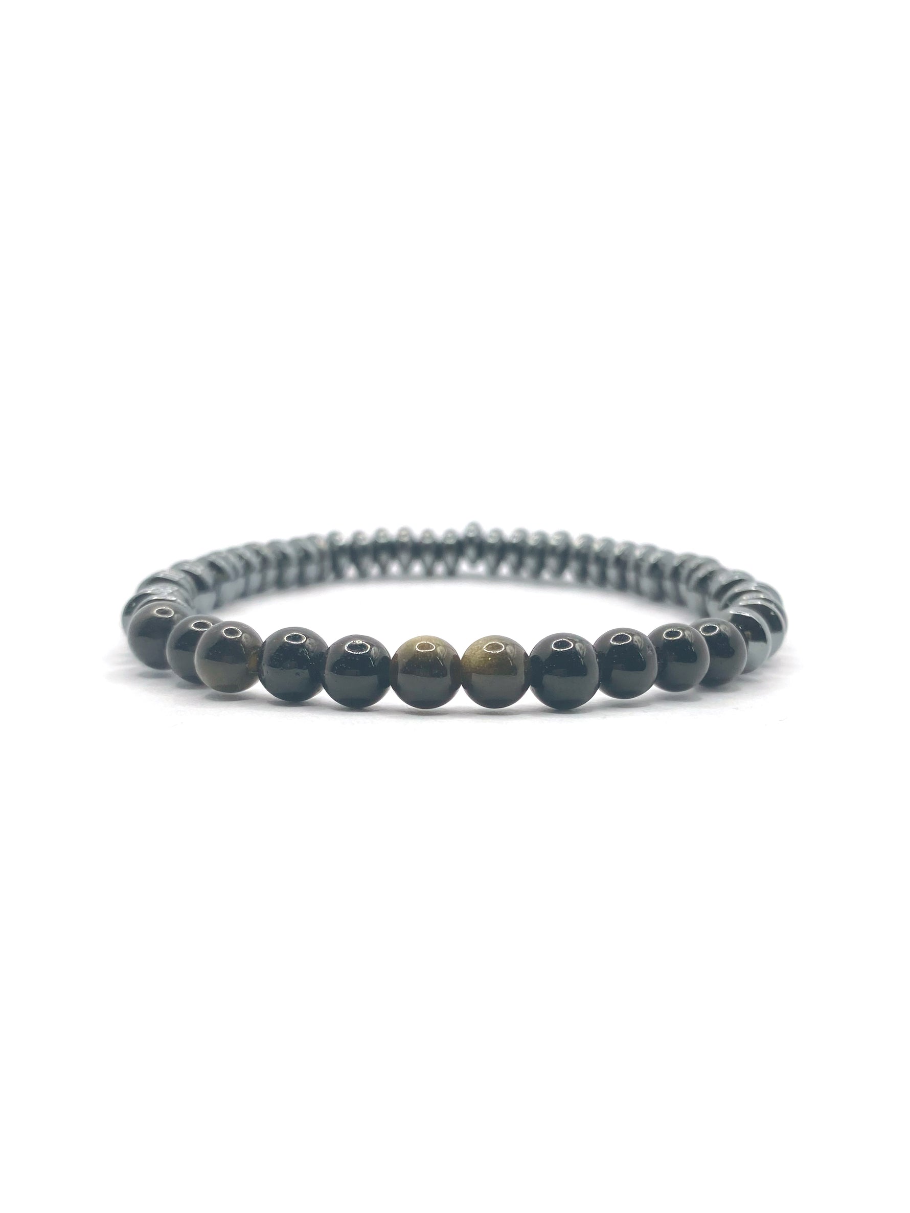 Hakiki Orijinal Sertifikalı 6mm Obsidyen - Hematit Doğal Taş Misinalı Bileklik 