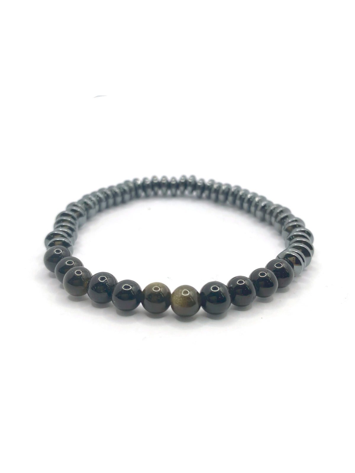 Hakiki Orijinal Sertifikalı 6mm Obsidyen - Hematit Doğal Taş Misinalı Bileklik 