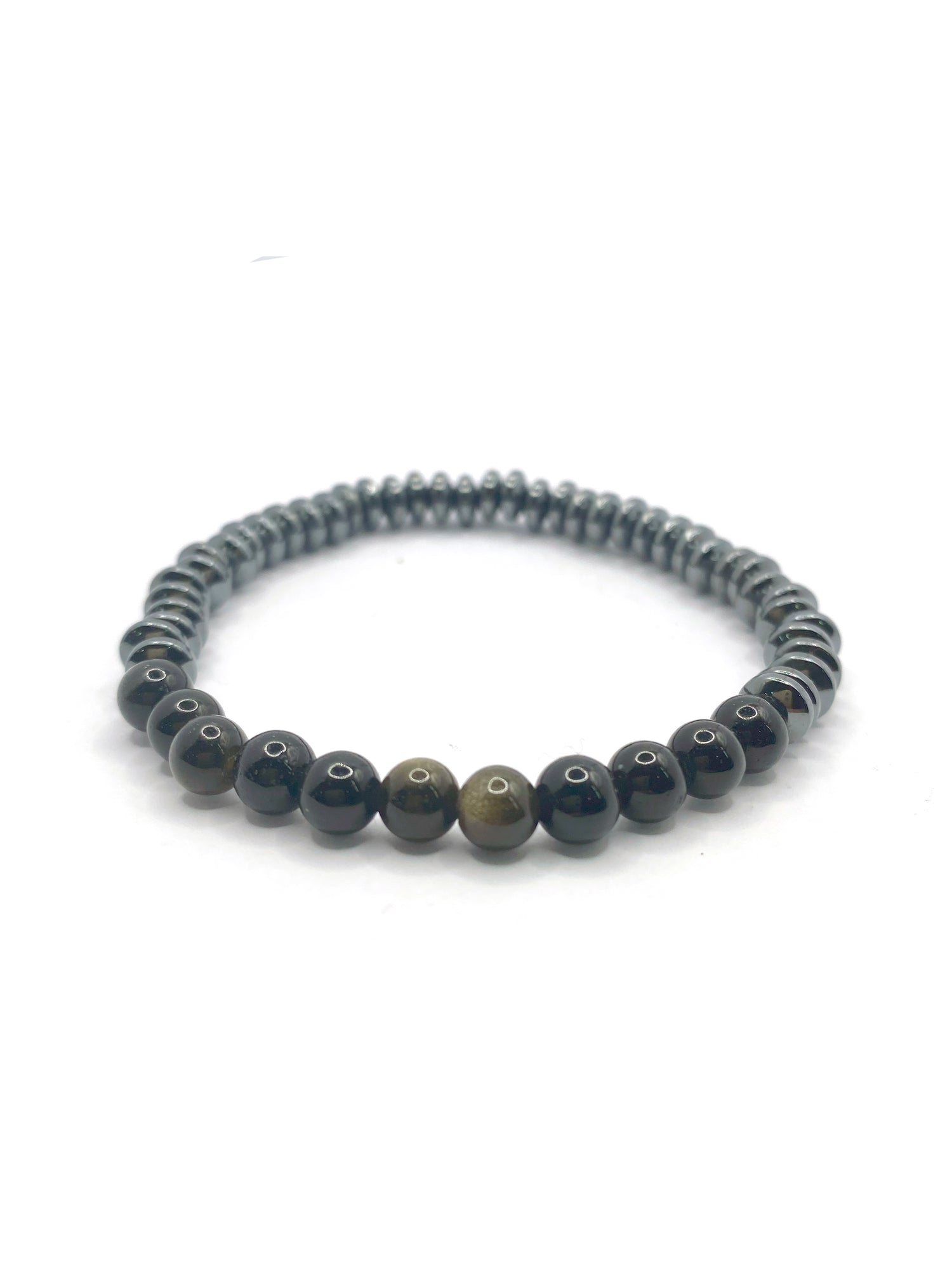 Hakiki Orijinal Sertifikalı 6mm Obsidyen - Hematit Doğal Taş Misinalı Bileklik 