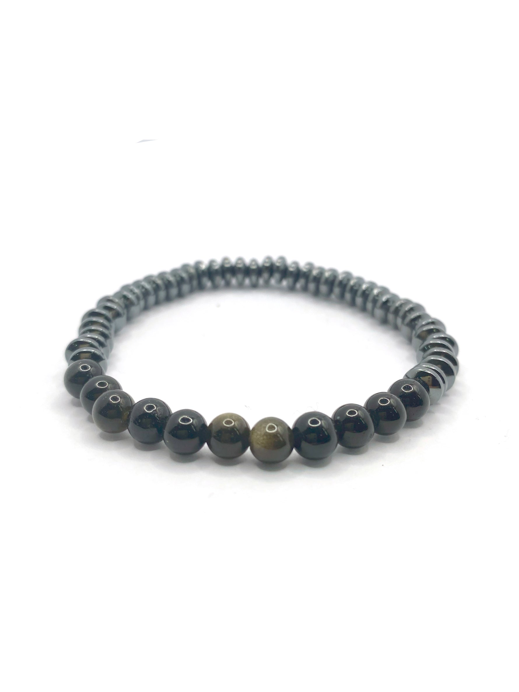 Hakiki Orijinal Sertifikalı 6mm Obsidyen - Hematit Doğal Taş Misinalı Bileklik 