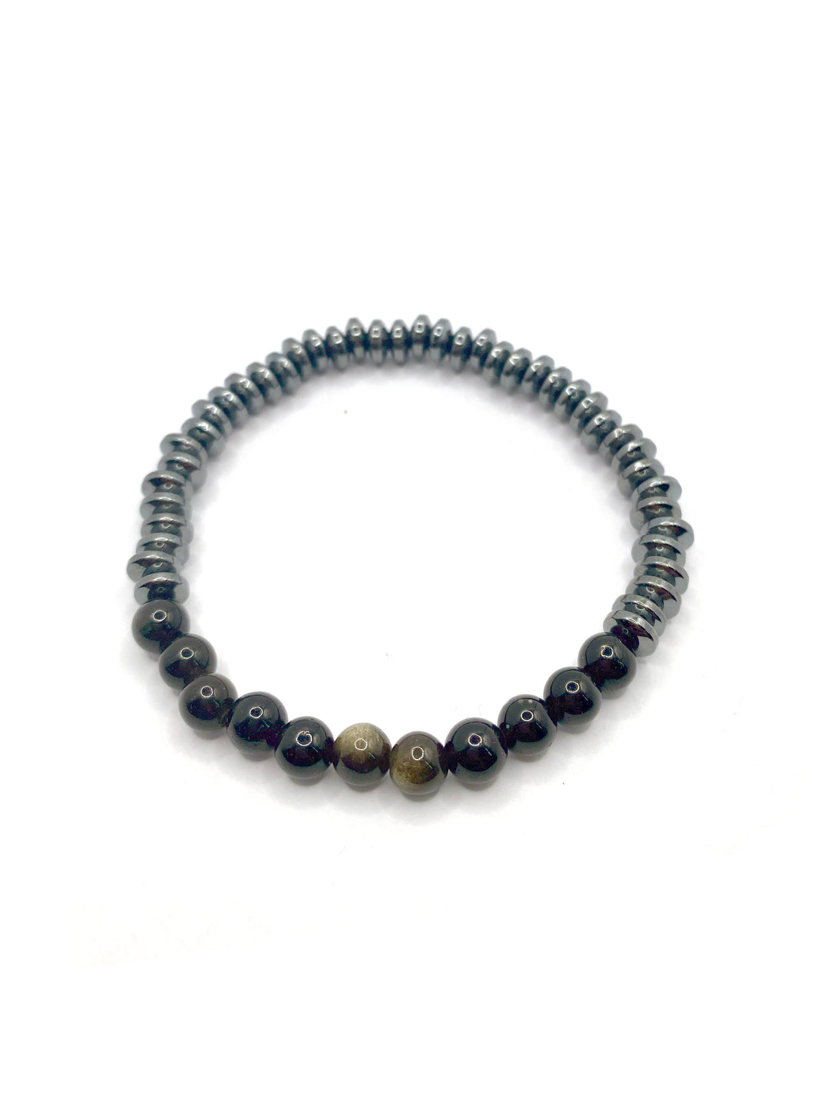 Hakiki Orijinal Sertifikalı 6mm Obsidyen - Hematit Doğal Taş Misinalı Bileklik 