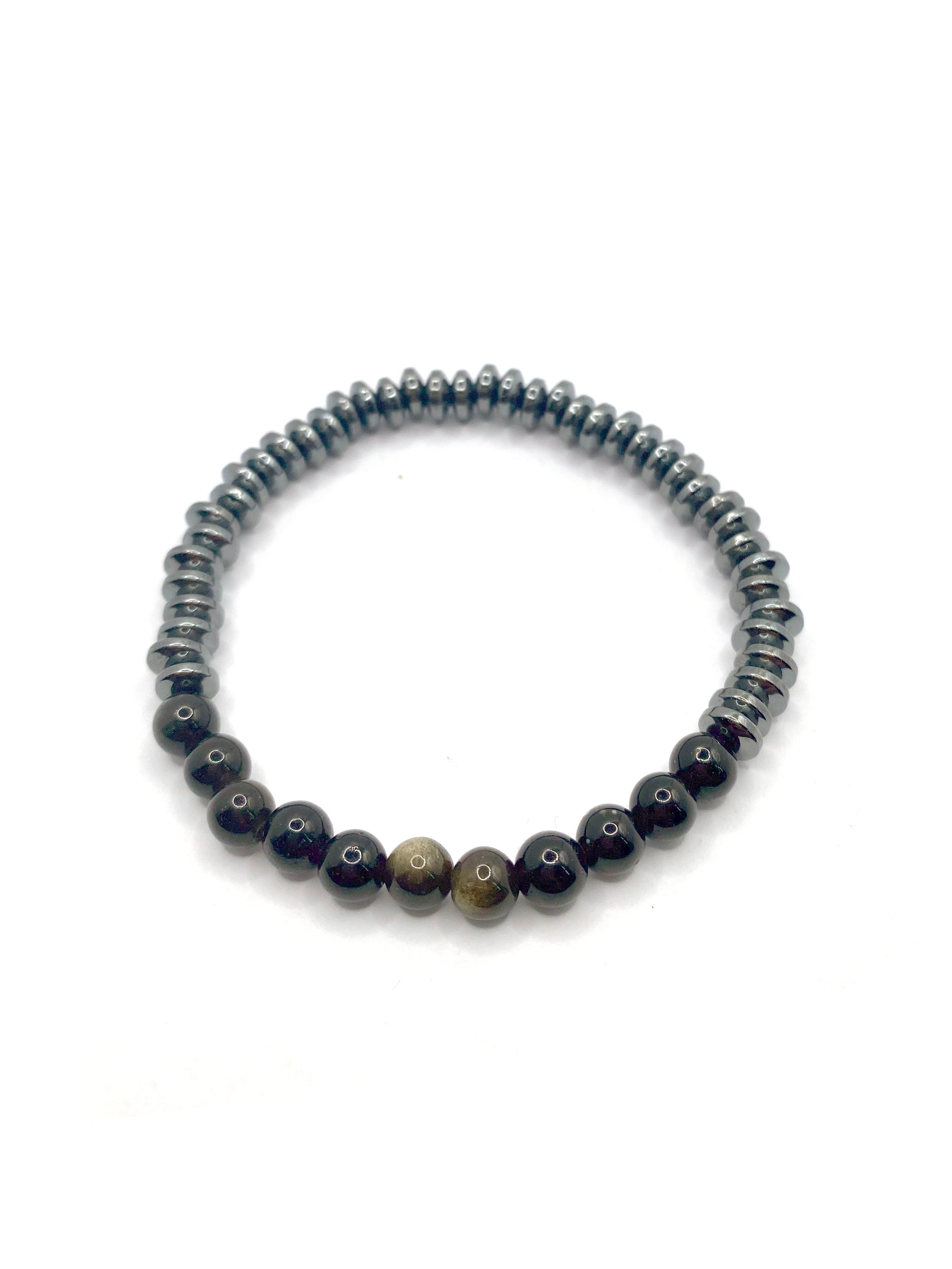 Hakiki Orijinal Sertifikalı 6mm Obsidyen - Hematit Doğal Taş Misinalı Bileklik 