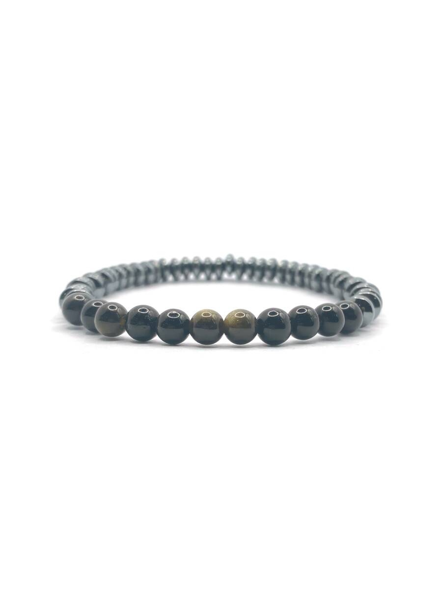 Hakiki Orijinal Sertifikalı 6mm Obsidyen - Hematit Doğal Taş Misinalı Bileklik