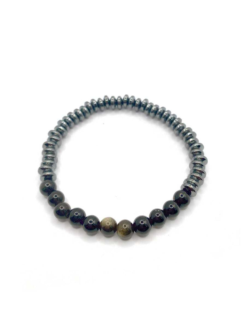 Hakiki Orijinal Sertifikalı 6mm Obsidyen - Hematit Doğal Taş Misinalı Bileklik