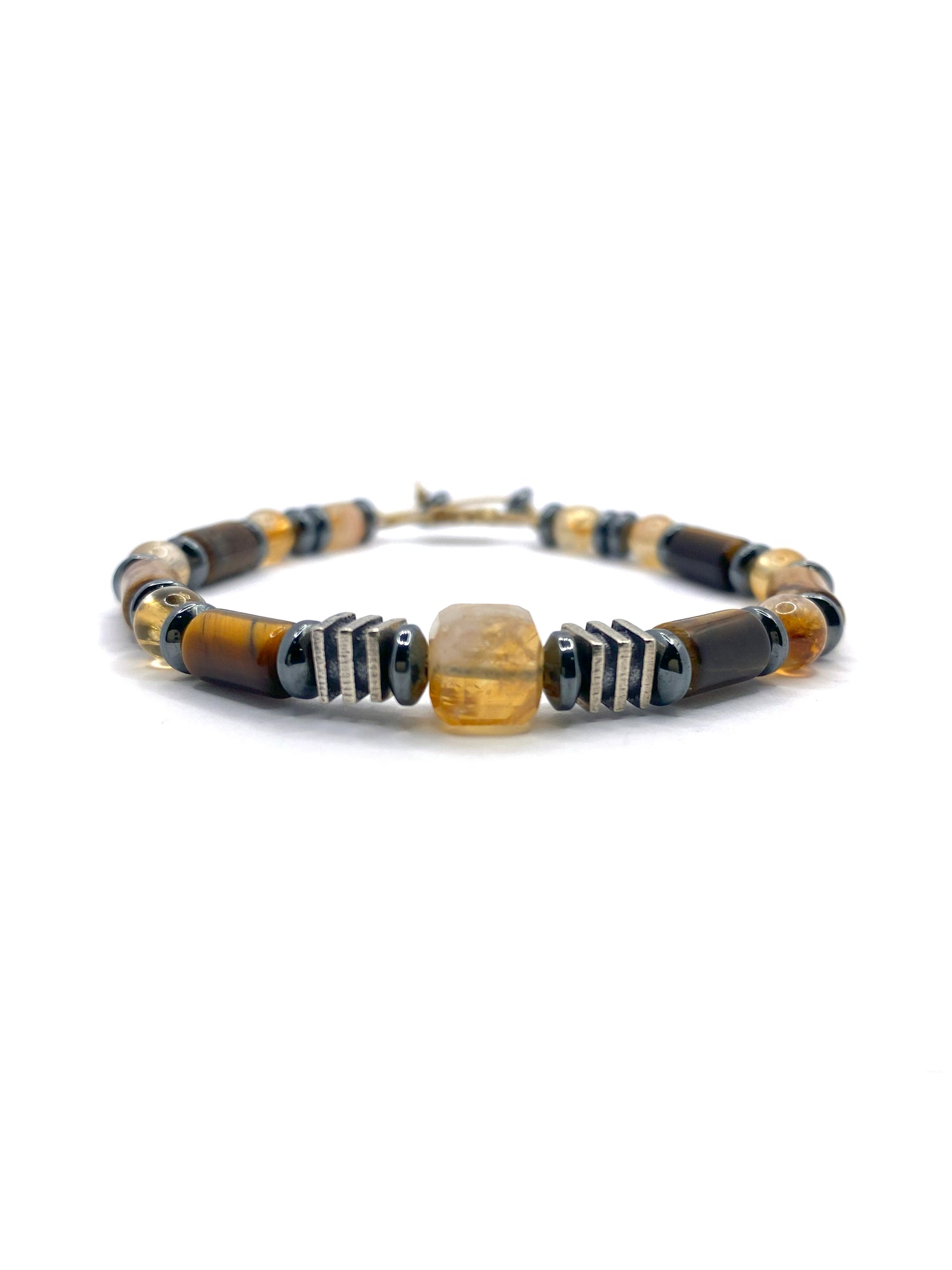 Hakiki Orijinal Sertifikalı Kaplan Gözü - Jasper - 6mm Sitrin - Hematit İpli Ayarlanabilir Doğal Taş Bileklik