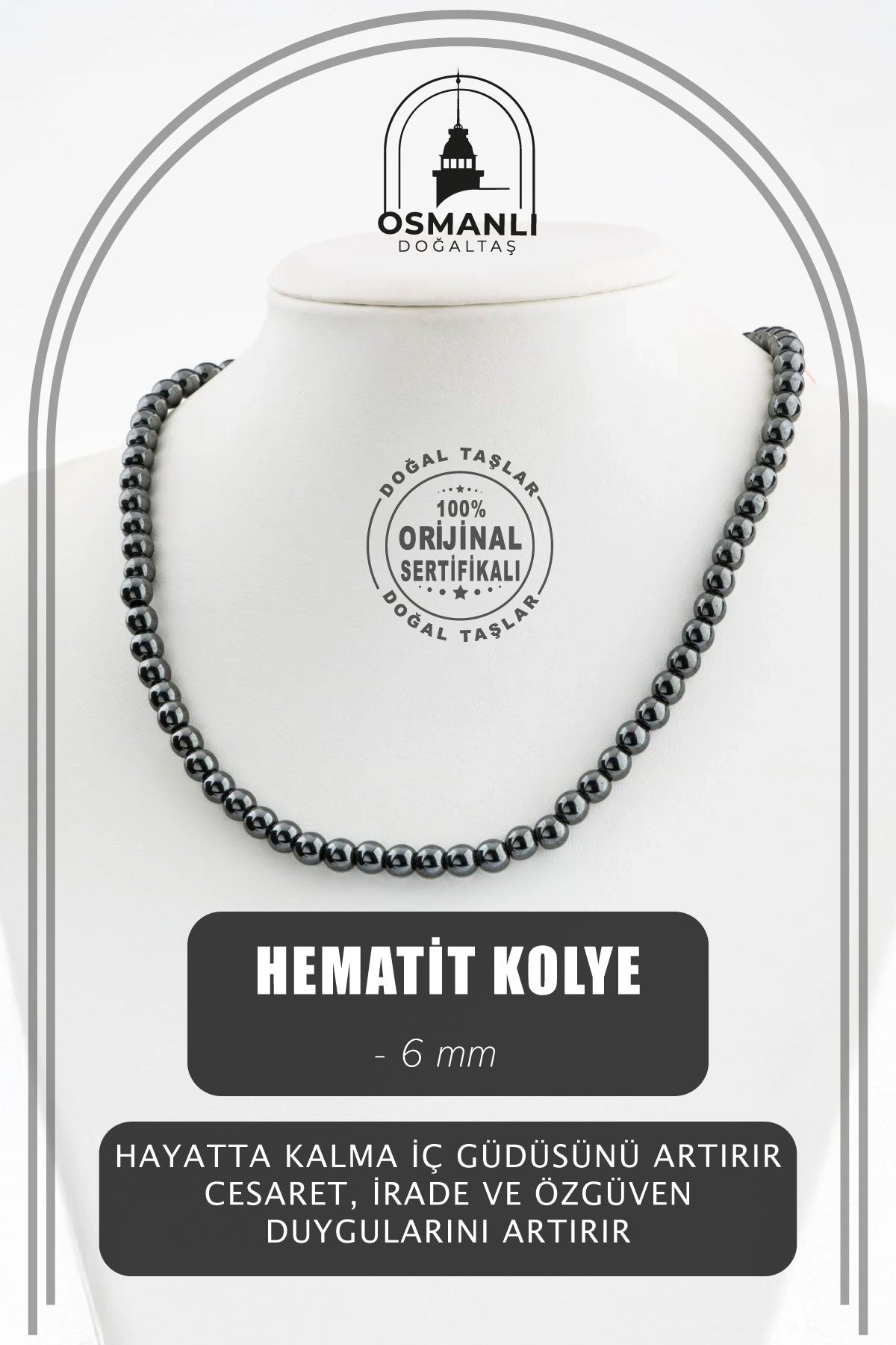 Hematit 6 mm Dizi Doğal Taş Kolye