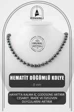 Hematit 8 mm Düğümlü Doğal Taş Kolye