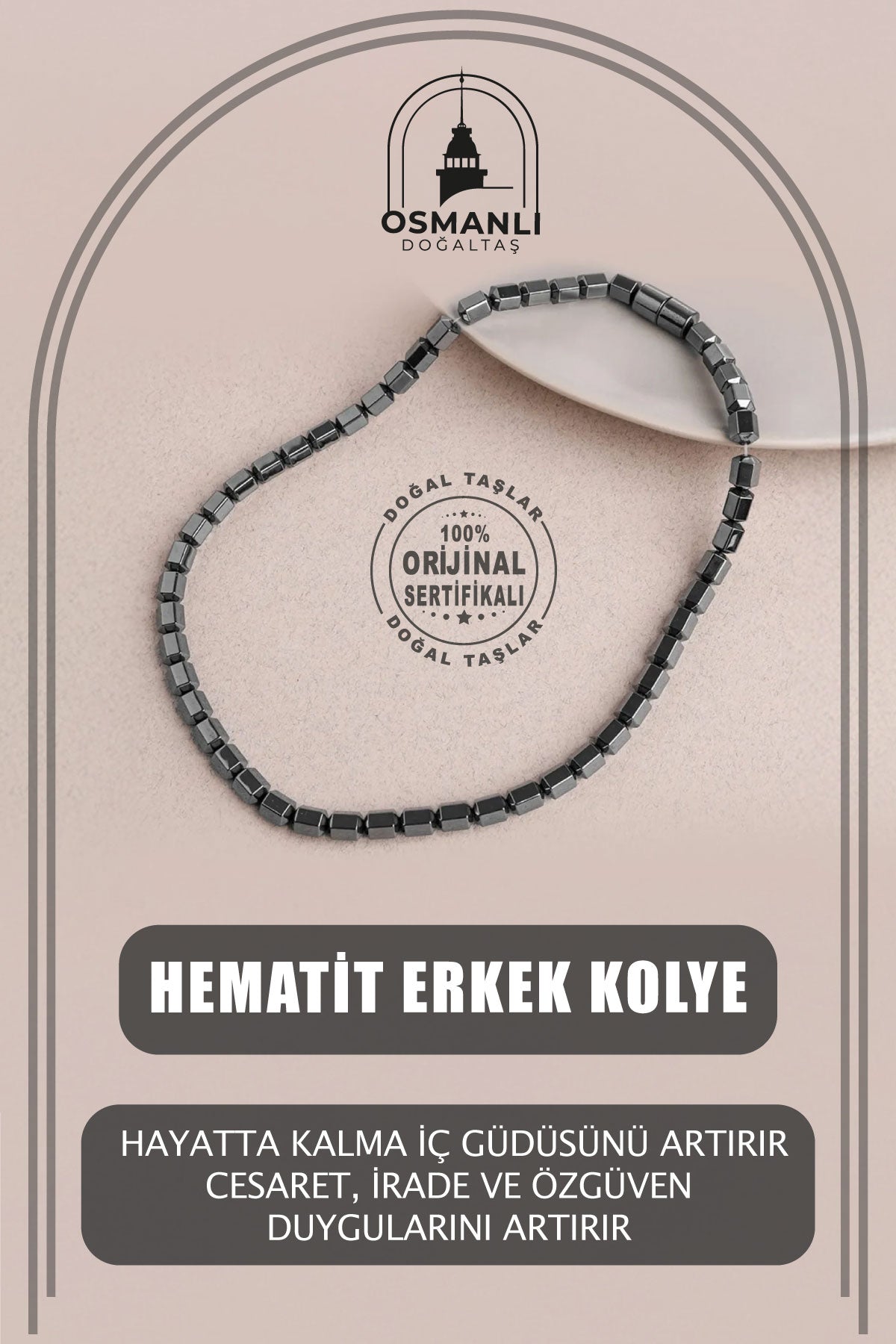 Hematit Doğal Taş Erkek Kolye