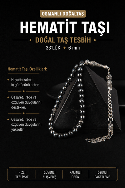Hematit Doğal Taş Tesbih 33lük - 6mm