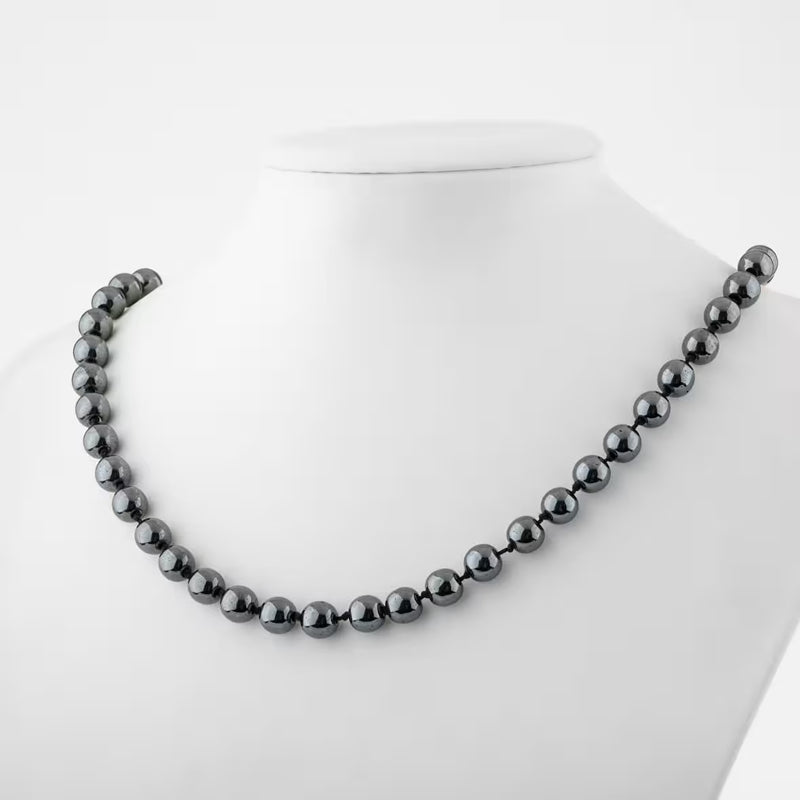 Hematit 8 mm Düğümlü Doğal Taş Kolye