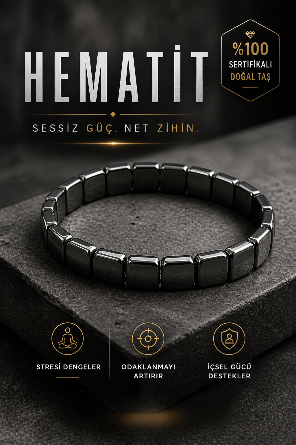 Hematit Erkek Bileklik Yeni Seri No:2