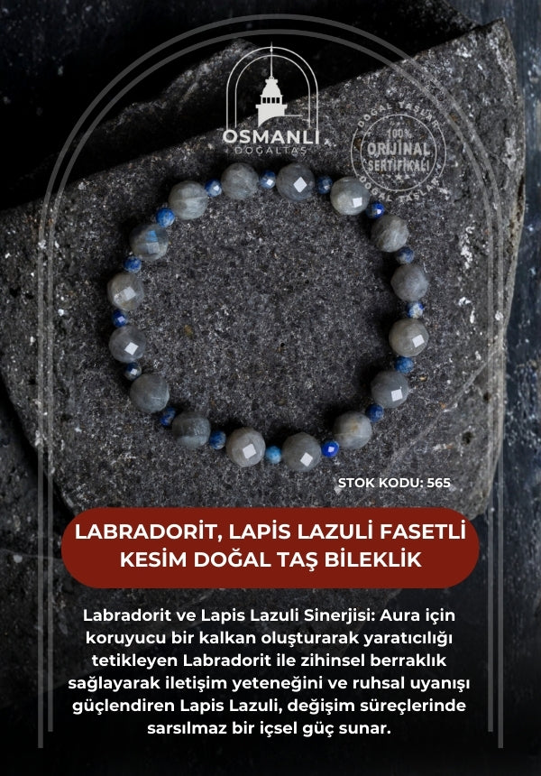 Sertifikalı Labradorit, Lapis Lazuli Fasetli Kesim Doğal Taş Bileklik (SK:565)