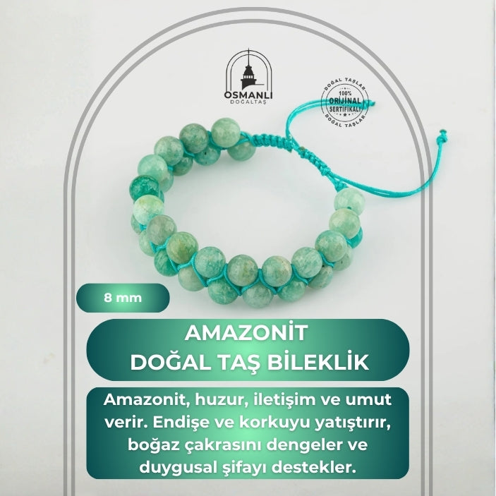 Amazonit 8mm Çift Sıra Makrome Doğal Taş Bileklik