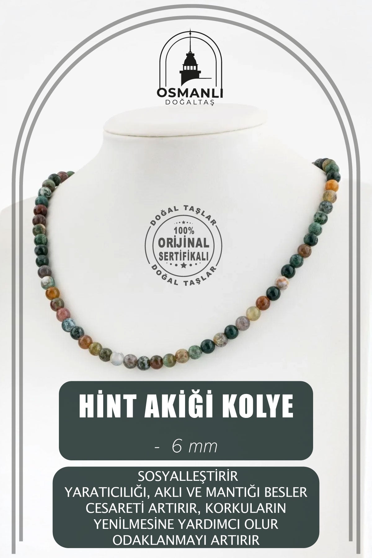 Hint Akiği 6 mm Dizi Doğal Taş Kolye
