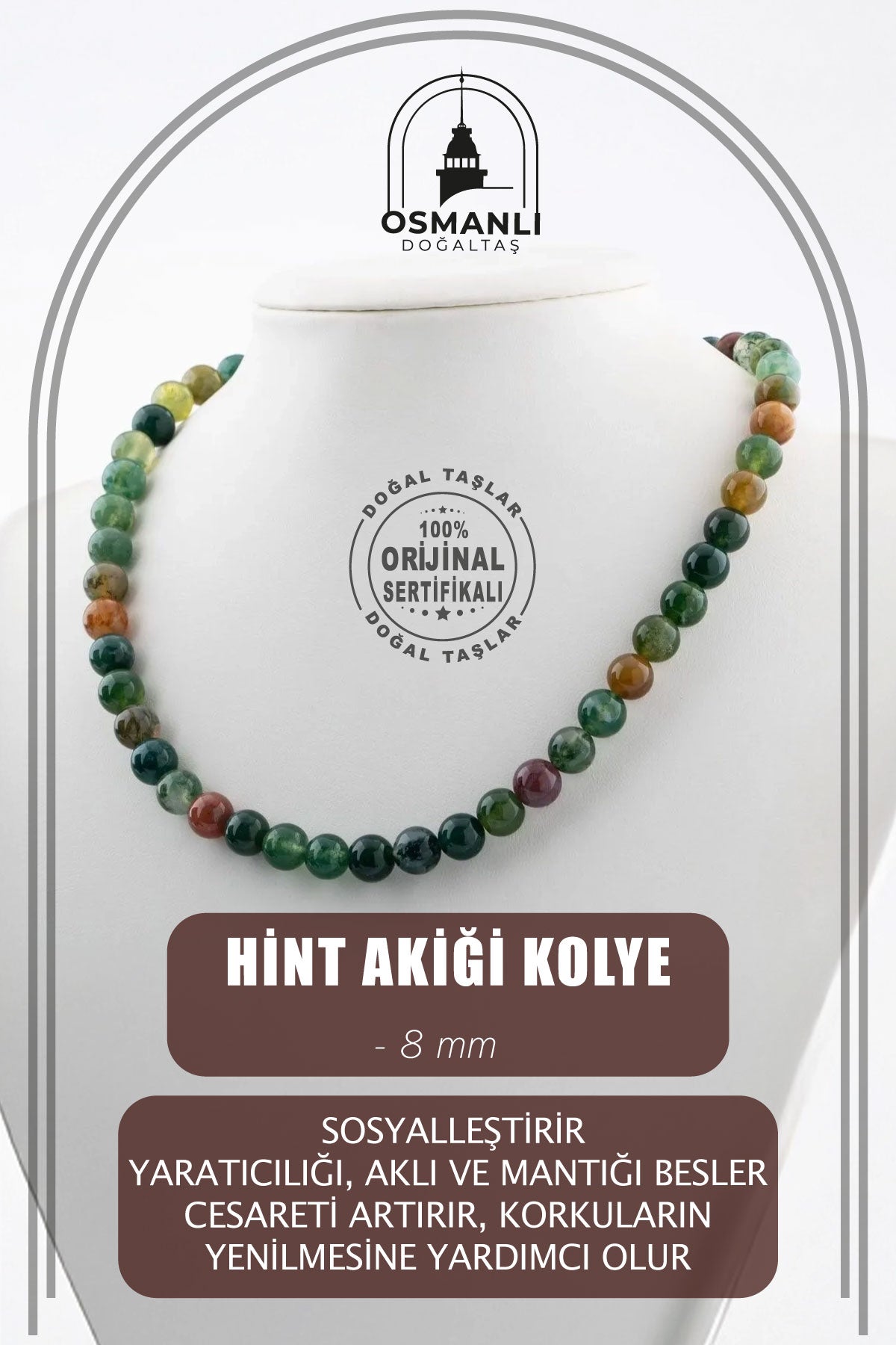 Hint Akiği 8 mm Dizi Doğal Taş Kolye