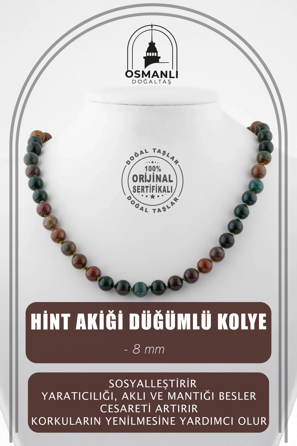 Hint Akiği 8 mm Düğümlü Doğal Taş Kolye