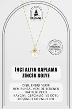 İnci Altın Kaplama Zincir Doğal Taş Kolye