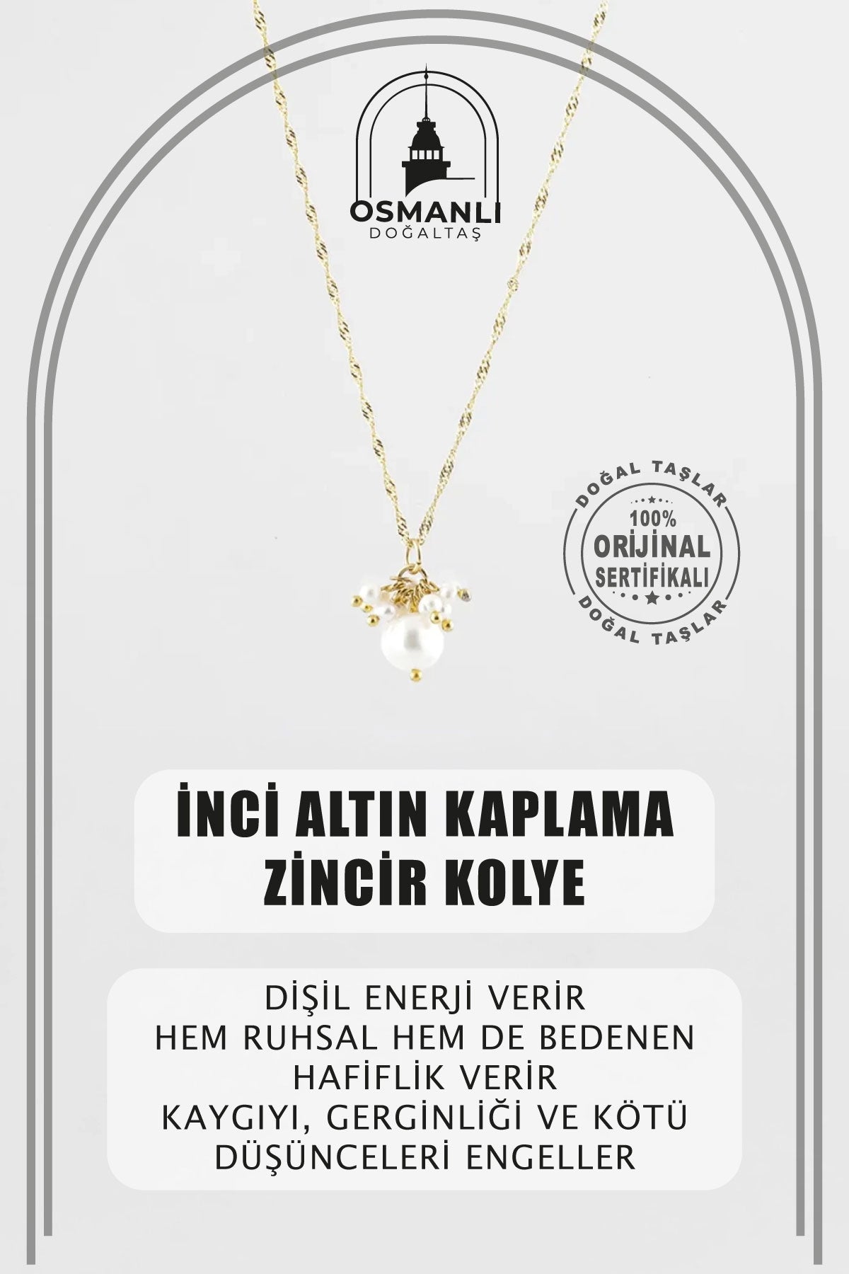 İnci Altın Kaplama Zincir Doğal Taş Kolye