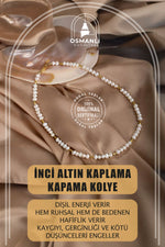 İnci Doğal Taş Altın Kaplama Kapama Kolye