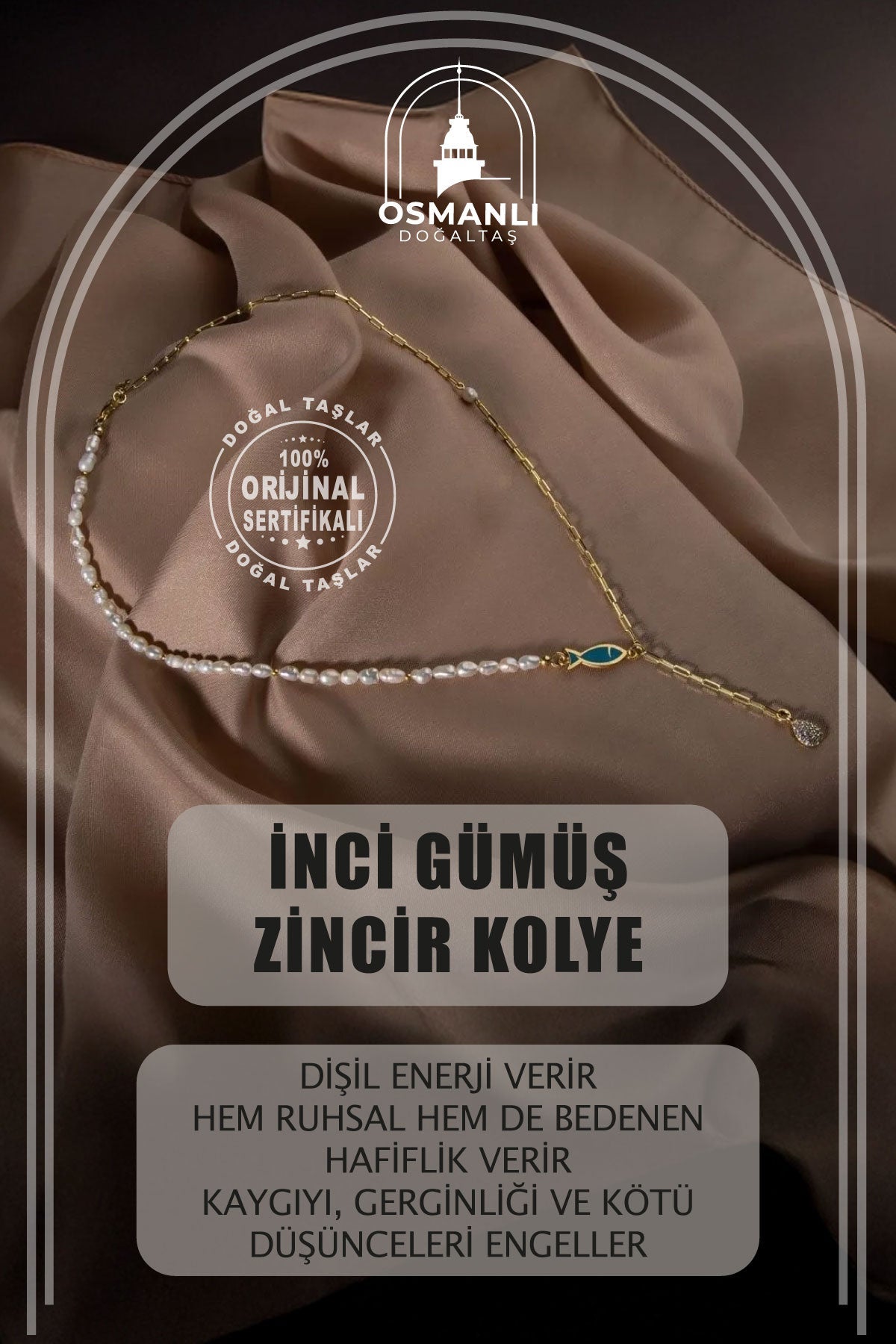 İnci Doğal Taş Gümüş Zincir Kolye