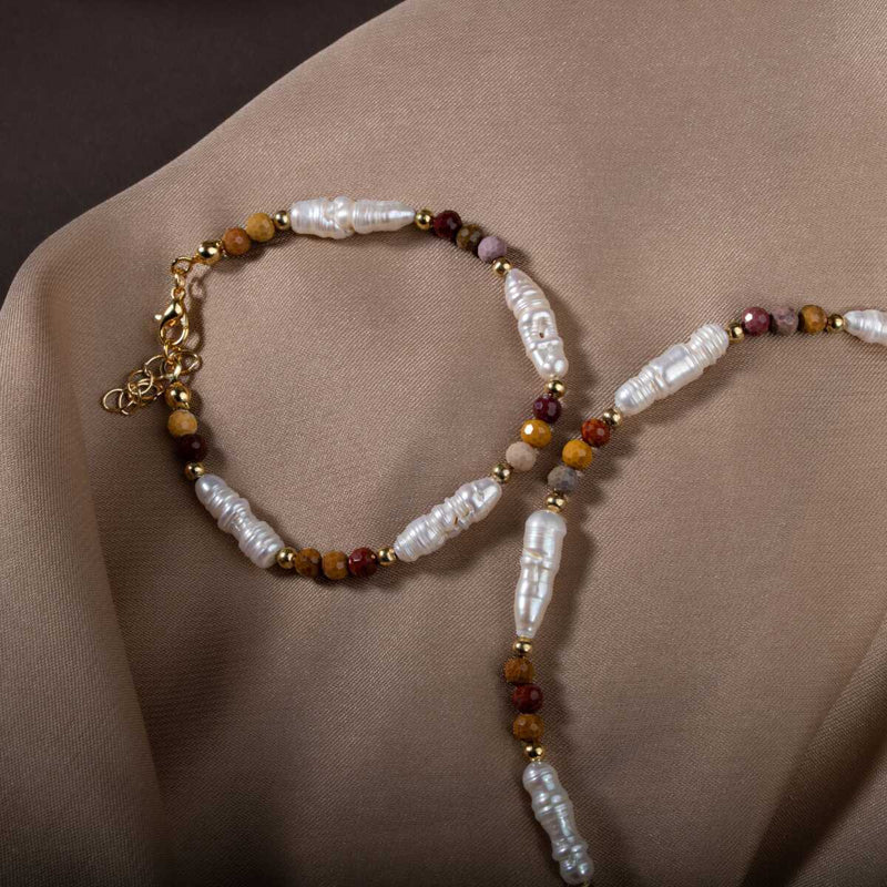 İnci-Jasper Doğal Taş Gümüş Takı Seti