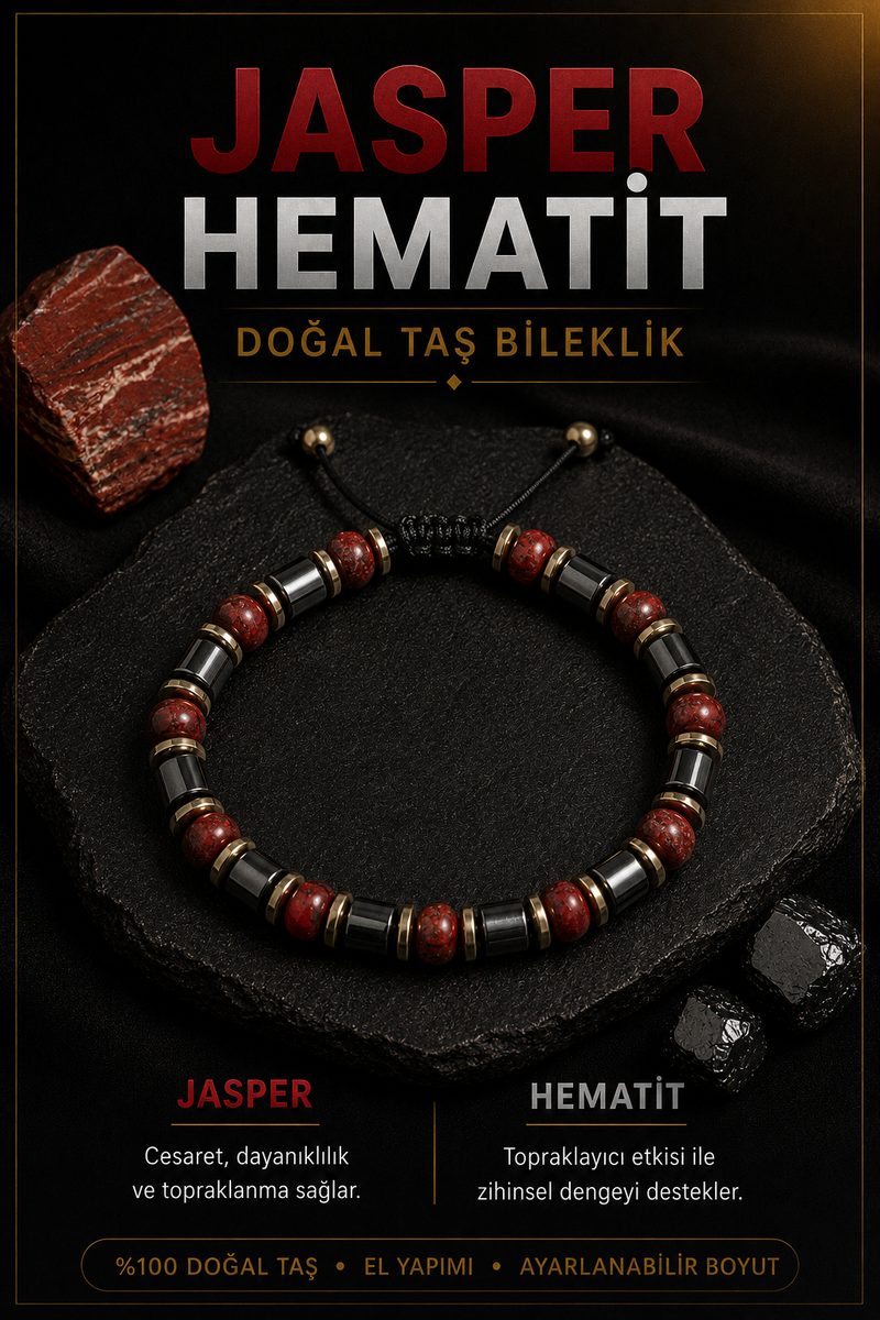 Jasper & Hematit Doğal Taş Bileklik