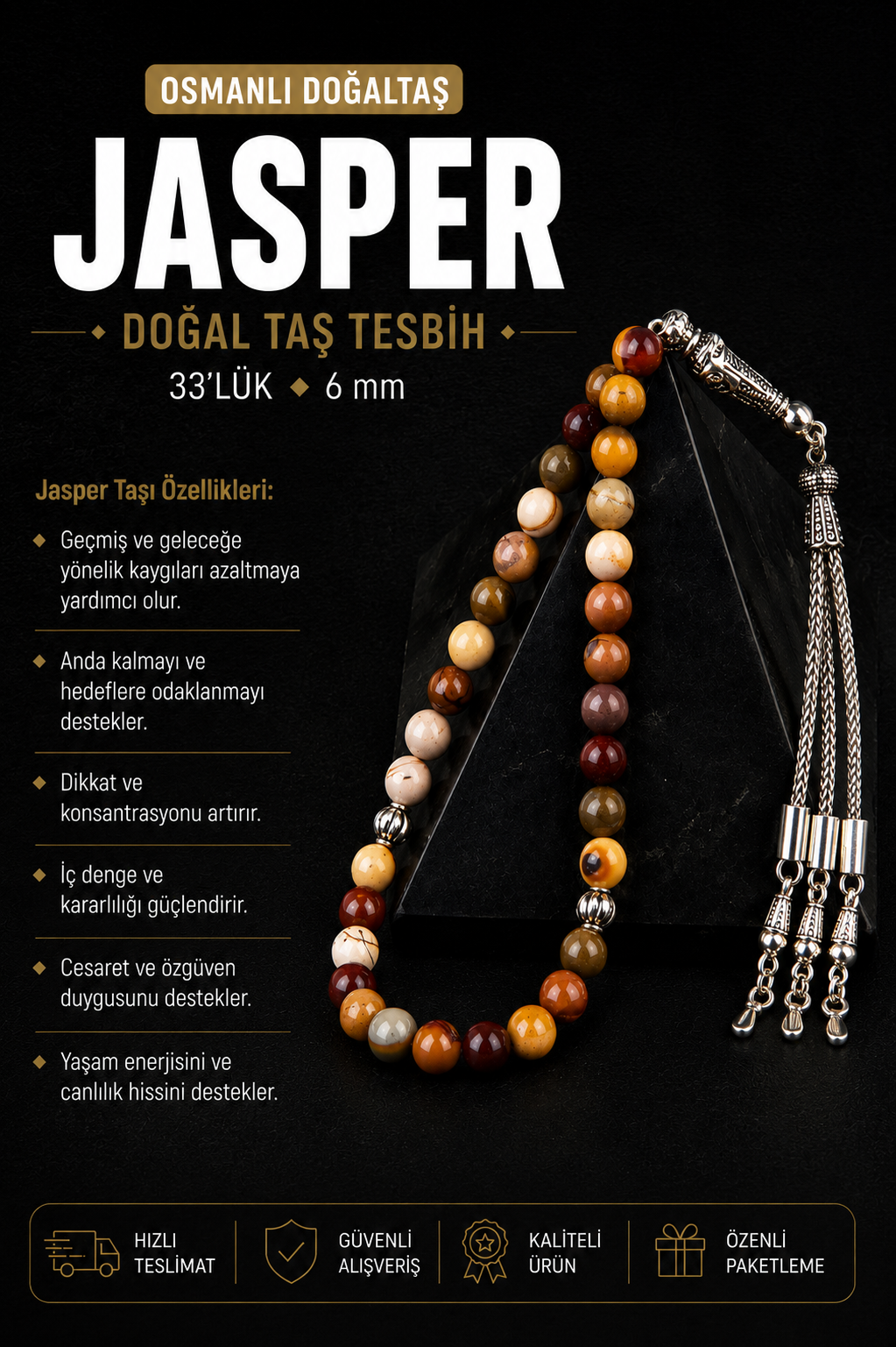 Jasper Doğal Taş Tesbih 33lük - 6mm