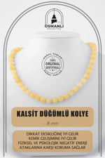 Kalsit 8 mm Düğümlü Doğal Taş Kolye