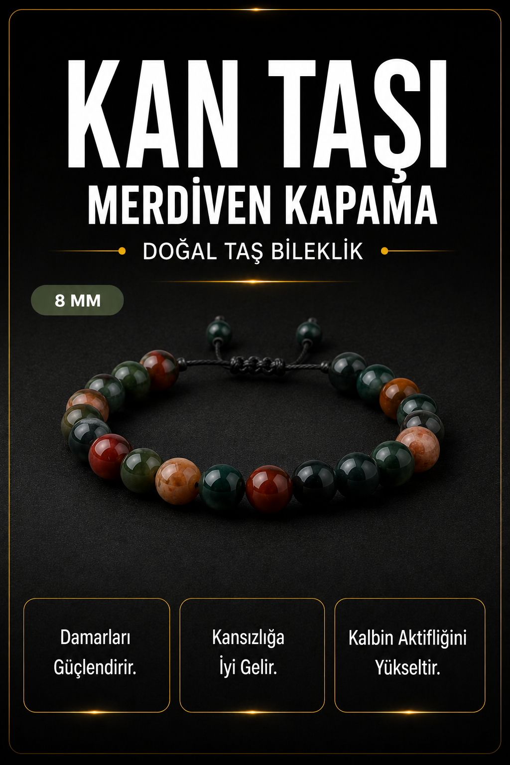 Kan Taşı 8mm Merdiven Kapama Doğal Taş Bileklik