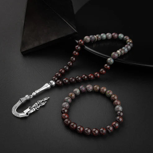 Ruby Kiyanit-Dragon Jasper Doğal Taş Tesbih Bileklik Seti