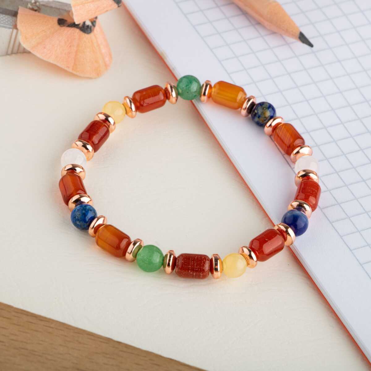 Kız Öğrenci Doğal Taş Bileklik-Kırmızı Akik-Yeşil Aventurin-Lapis Lazuli-Ay Taşı-Kalsit-Sodalit-Pembe Kuvars-Hematit