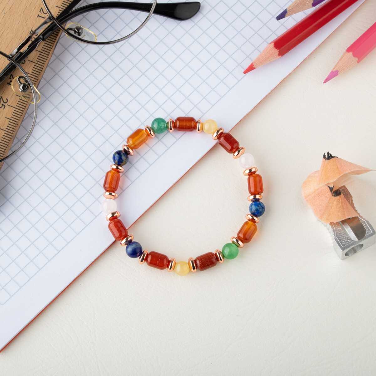 Kız Öğrenci Doğal Taş Bileklik-Kırmızı Akik-Yeşil Aventurin-Lapis Lazuli-Ay Taşı-Kalsit-Sodalit-Pembe Kuvars-Hematit