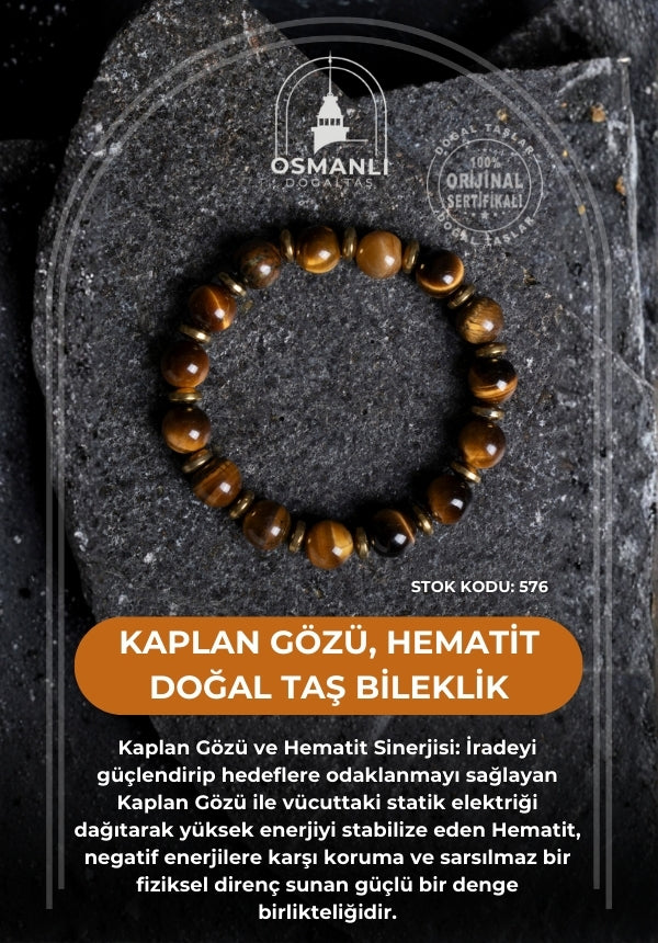 Sertifikalı Kaplan Gözü, Hematit Doğal Taş Bileklik (SK:576)