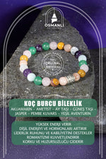 Koç Burcu Bileklik Akuamarin, Ametist, Ay Taşı, Güneş Taşı, Jasper, Pembe Kuvars, Yeşil Aventurin