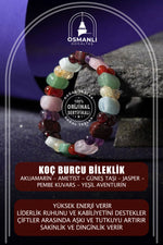 Koç Burcu Bileklik Akuamarin, Ametist, Bordo Granat Lal, Jasper, Kırmızı Akik, Pembe Kuvars, Sitrin, Yeşil Aventurin