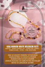 Koç Burcu Kolye Bileklik Seti Ametist, Bordo Granat Lal, Güneş Taşı, Jasper, Pembe Kuvars, Sitrin, Yeşil Aventurin