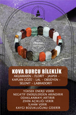 Kova Burcu Bileklik Akuamarin, Bordo Granat Lal, Jasper, Kaplan Gözü, Labradorit, Obsidyen, Selenit, Yeşil Florit