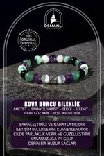 Kova Burcu Bileklik Ametist, İspanyol Varisit, Sedef, Selenit, Siyah Göz Akik, Yeşil Aventurin