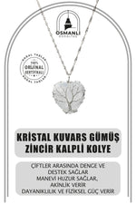 Kristal Kuvars Doğal Taş Gümüş Zincir Kalpli Kolye