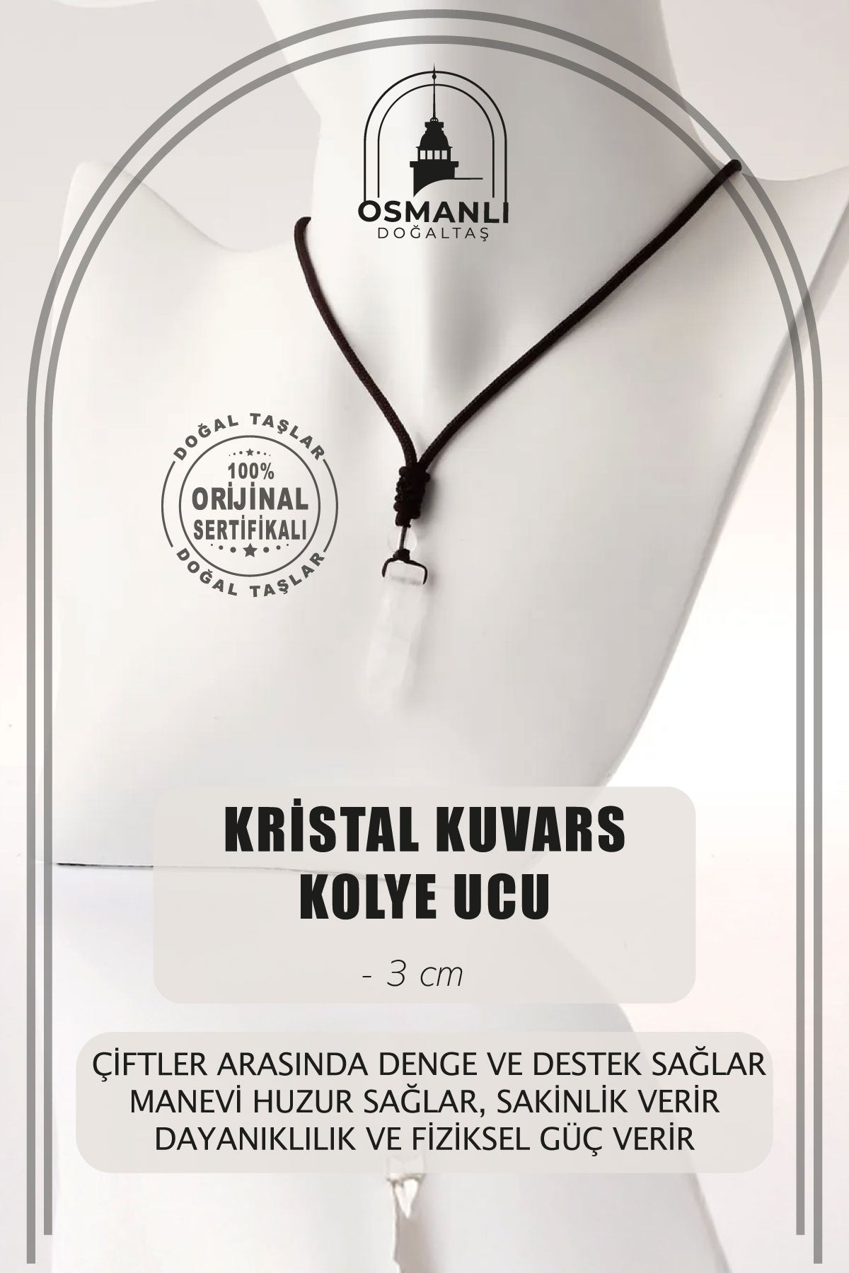 Kristal Kuvars Doğal Taş Kolye Ucu 3cm