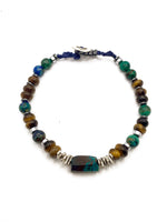 Krizokol-Kaplan Gözü-Azurit Malakit-Hematit Doğal Taş Gümüş Erkek Bileklik