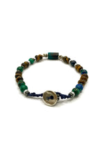 Krizokol-Kaplan Gözü-Azurit Malakit-Hematit Doğal Taş Gümüş Erkek Bileklik