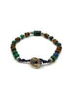 Krizokol-Kaplan Gözü-Azurit Malakit-Hematit Doğal Taş Gümüş Erkek Bileklik