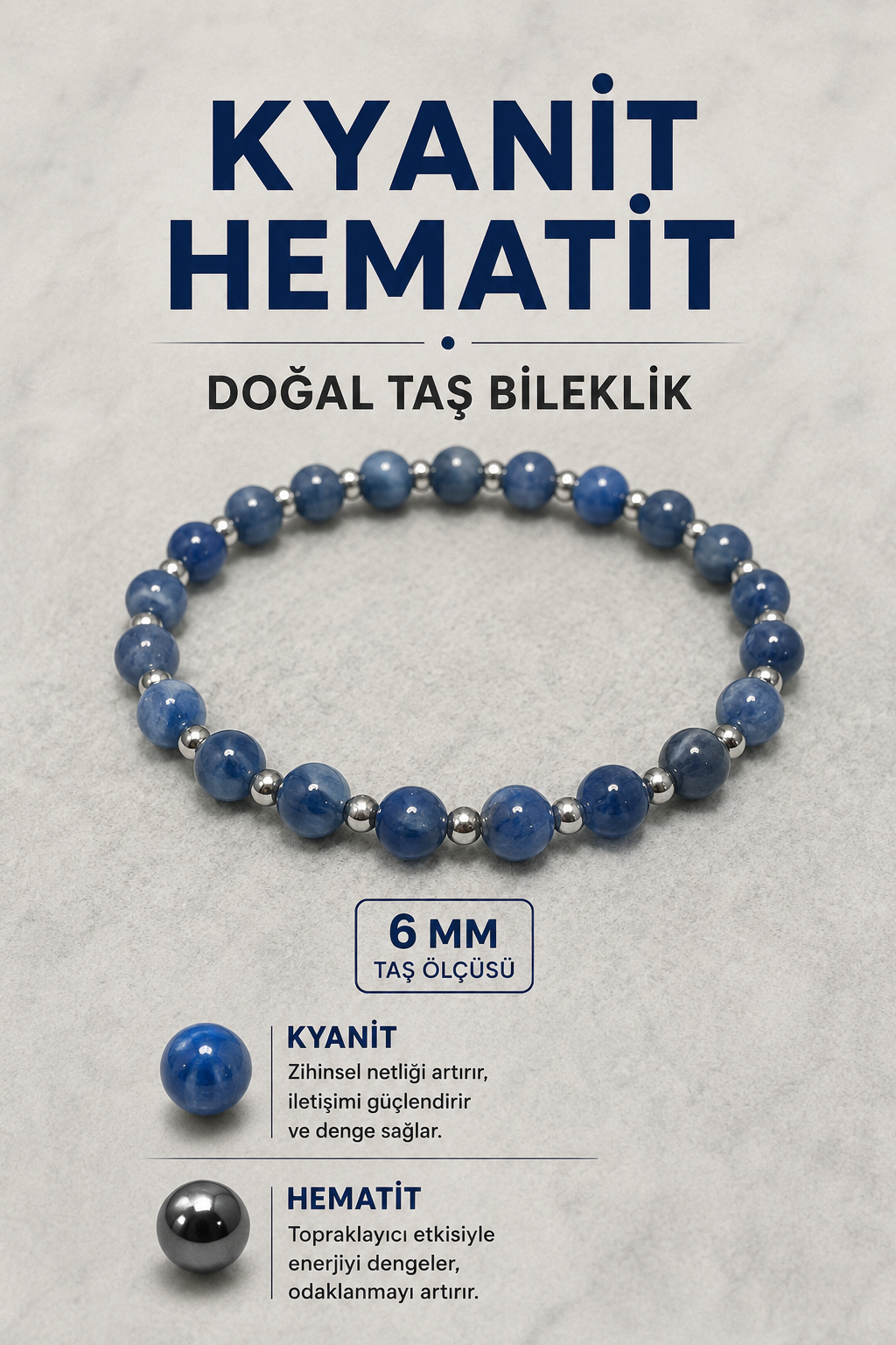 Kyanit Hematit Doğal Taş Bileklik