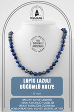Lapis Lazuli 8 mm Düğümlü Doğal Taş Kolye
