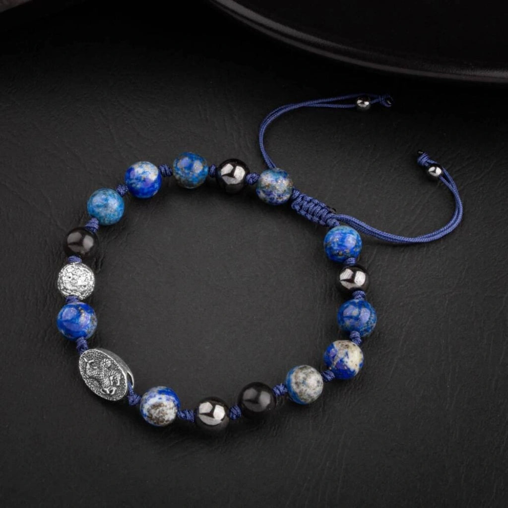 Lapis Lazuli Doğal Taş Tasarım Gümüş Bileklik- 20-21cm