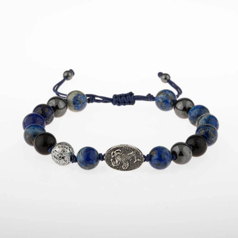 Lapis Lazuli Doğal Taş Tasarım Gümüş Bileklik- 20-21cm