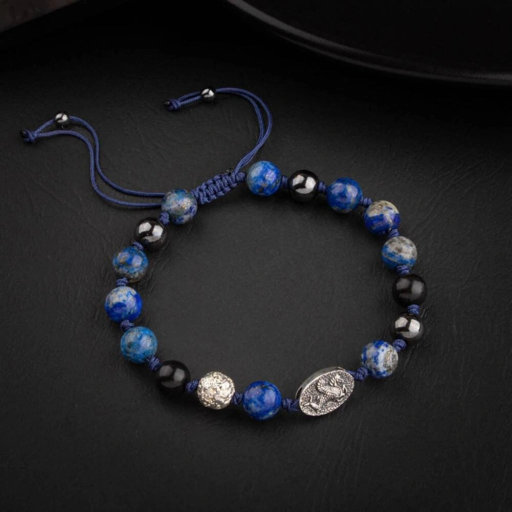 Lapis Lazuli Doğal Taş Tasarım Gümüş Bileklik- 20-21cm