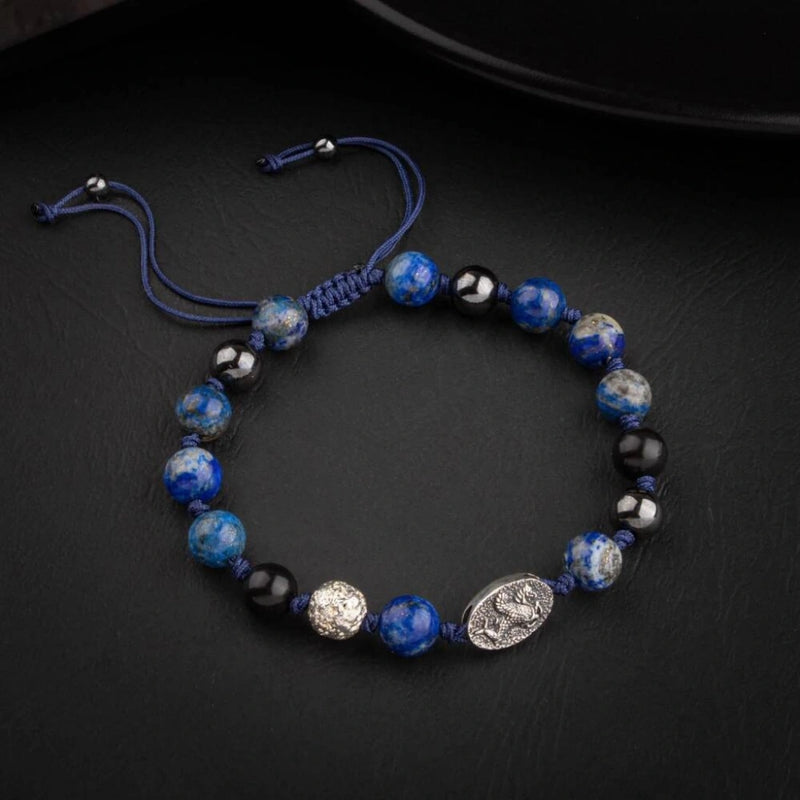 Lapis Lazuli Doğal Taş Tasarım Gümüş Bileklik- 20-21cm